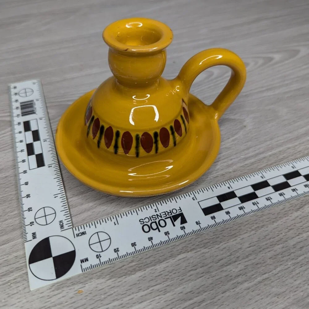 Vintage Pottery Barn Ceramic Golden Painted Taper Handle Walking Candle #3